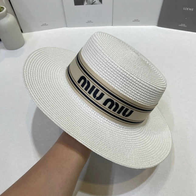 MIUMIU 26S STRAW BOATER HAT IN WHITE 343685
