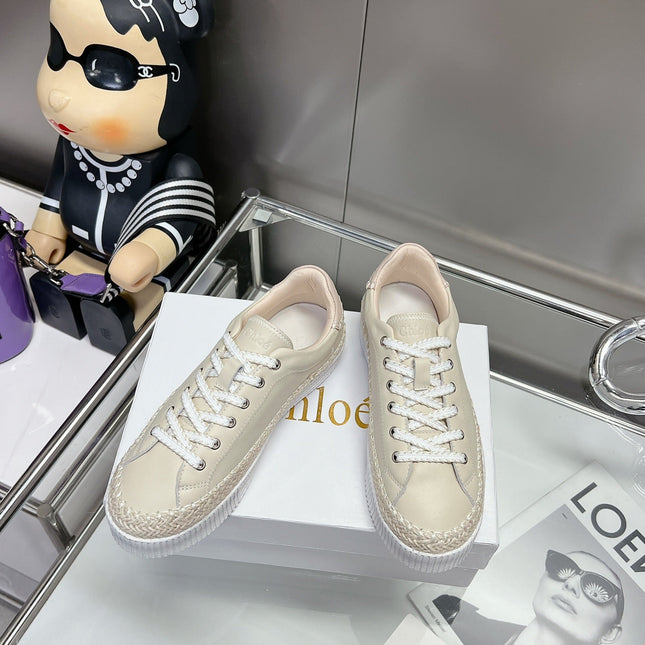 TELMA LACE-UP SNEAKER IN CREAM BEIGE LAMBSKIN AND RAFFIA