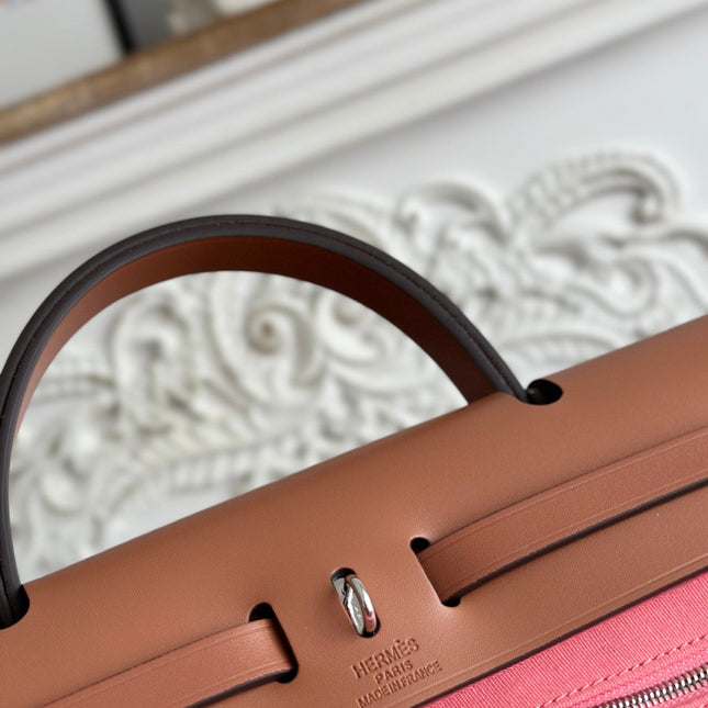 ZIP CABINE 31 BAG IN PUNCH PINK CANVAS AND BRONZE BROWN CALFSKIN