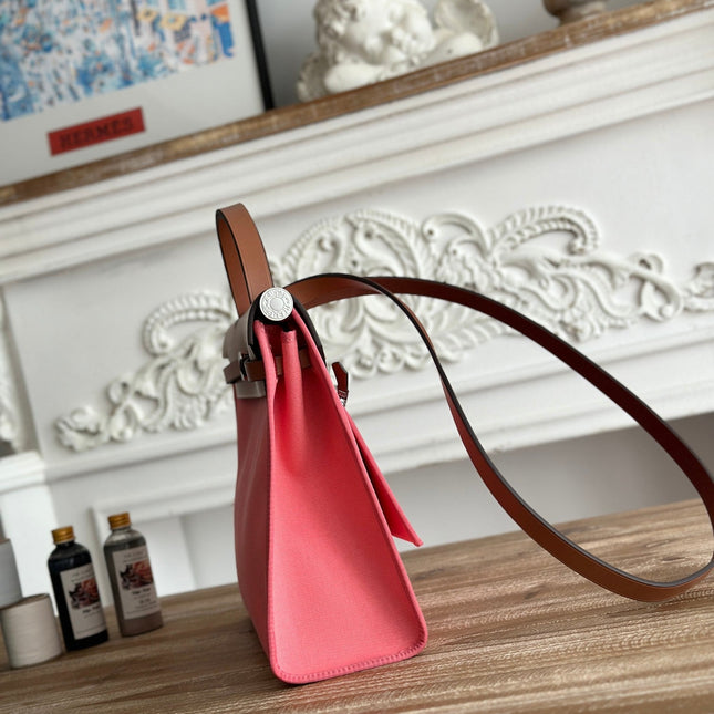 ZIP CABINE 31 BAG IN PUNCH PINK CANVAS AND BRONZE BROWN CALFSKIN