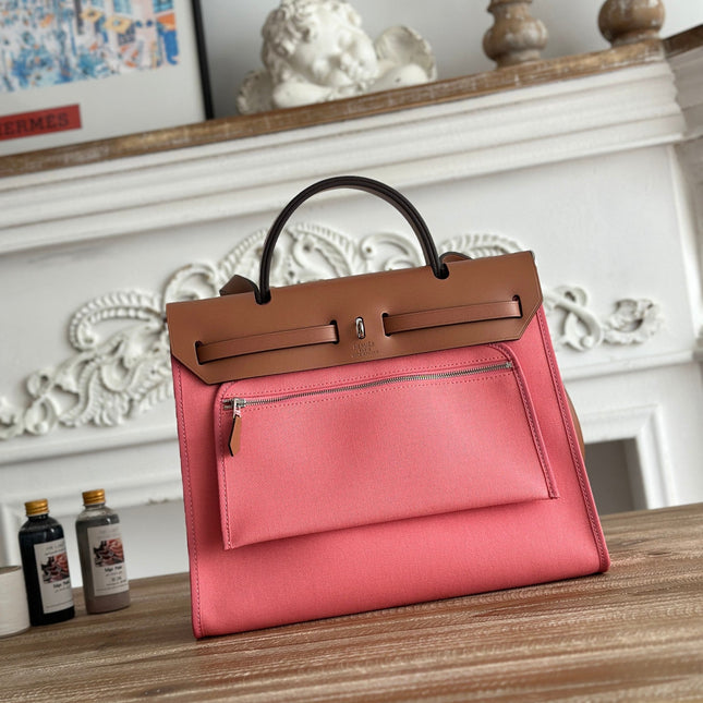ZIP CABINE 31 BAG IN PUNCH PINK CANVAS AND BRONZE BROWN CALFSKIN