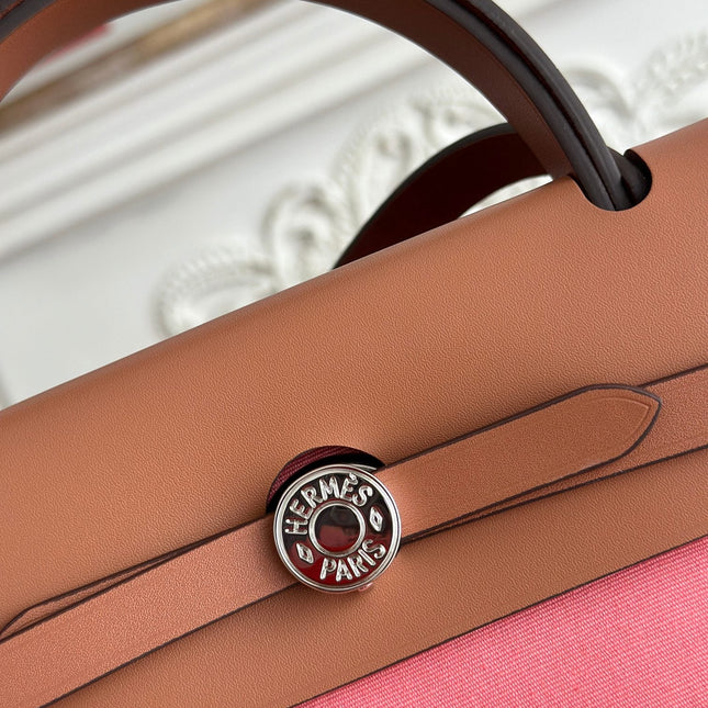 ZIP CABINE 31 BAG IN PUNCH PINK CANVAS AND BRONZE BROWN CALFSKIN