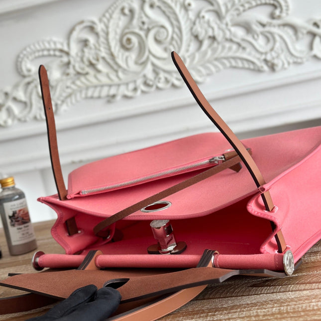 ZIP CABINE 31 BAG IN PUNCH PINK CANVAS AND BRONZE BROWN CALFSKIN
