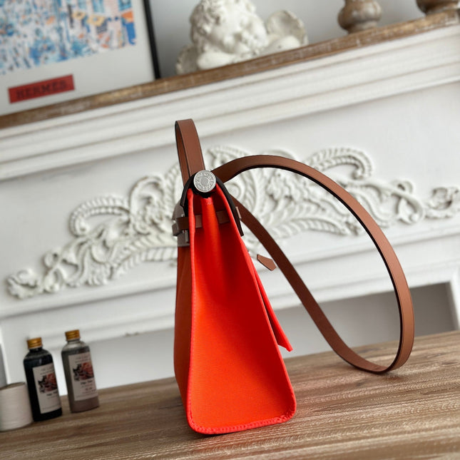 ZIP CABINE 31 BAG IN FIRE ORANGE CANVAS AND BRONZE BROWN CALFSKIN