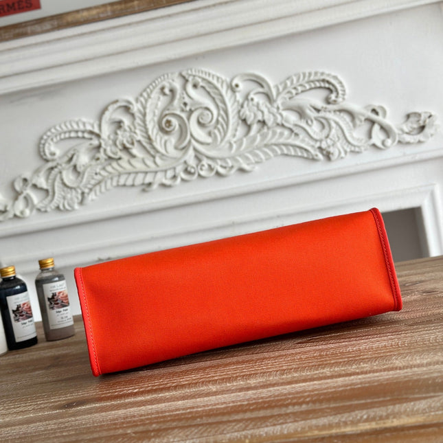 ZIP CABINE 31 BAG IN FIRE ORANGE CANVAS AND BRONZE BROWN CALFSKIN