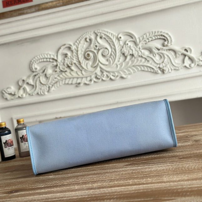 ZIP CABINE 31 BAG IN LIGHT BLUE CANVAS AND BRONZE BROWN CALFSKIN
