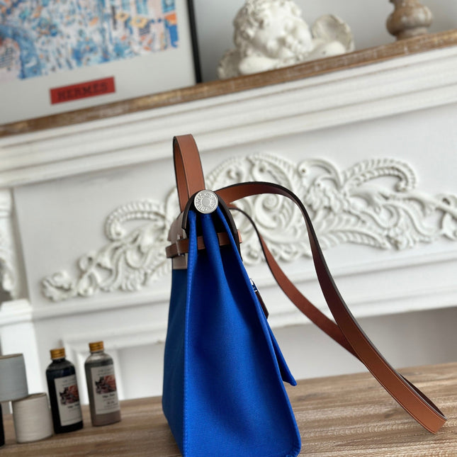 ZIP CABINE 31 BAG IN COBALT BLUE CANVAS AND BRONZE BROWN CALFSKIN
