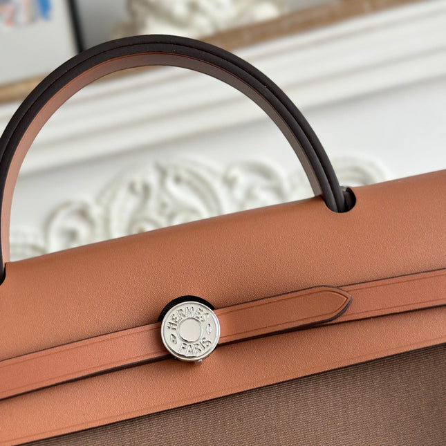 ZIP CABINE 31 BAG IN CHOCOLATE BROWN CANVAS AND BRONZE BROWN CALFSKIN
