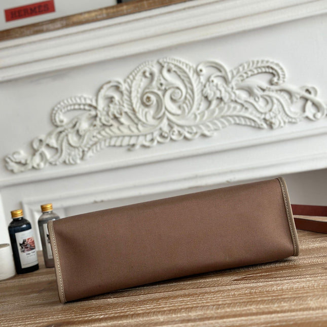 ZIP CABINE 31 BAG IN CHOCOLATE BROWN CANVAS AND BRONZE BROWN CALFSKIN