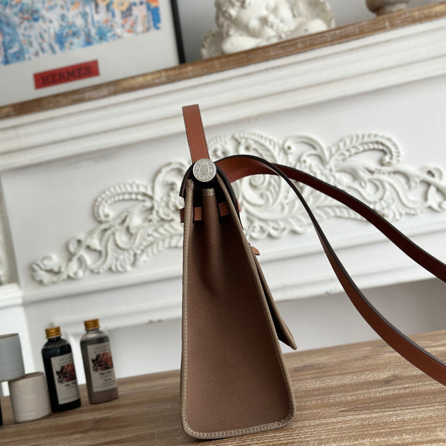 ZIP CABINE 31 BAG IN CHOCOLATE BROWN CANVAS AND BRONZE BROWN CALFSKIN