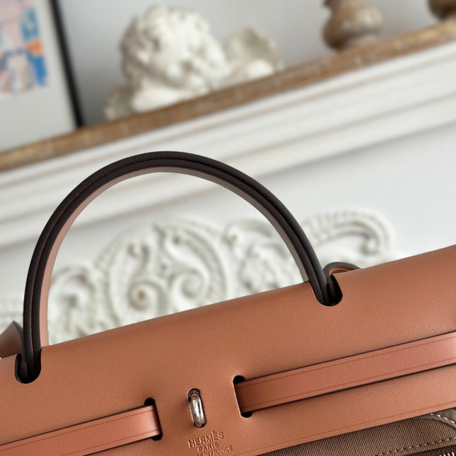 ZIP CABINE 31 BAG IN CHOCOLATE BROWN CANVAS AND BRONZE BROWN CALFSKIN