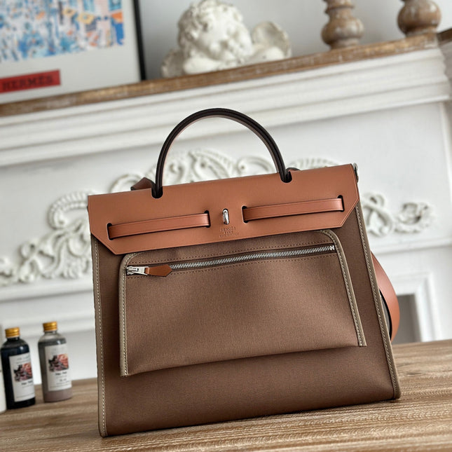 ZIP CABINE 31 BAG IN CHOCOLATE BROWN CANVAS AND BRONZE BROWN CALFSKIN