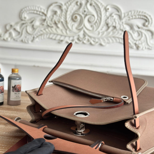 ZIP CABINE 31 BAG IN CHOCOLATE BROWN CANVAS AND BRONZE BROWN CALFSKIN