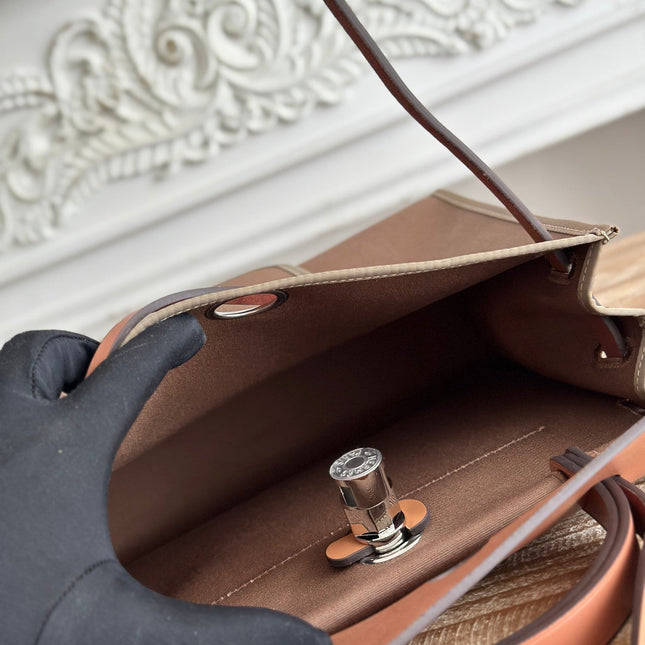 ZIP CABINE 31 BAG IN CHOCOLATE BROWN CANVAS AND BRONZE BROWN CALFSKIN