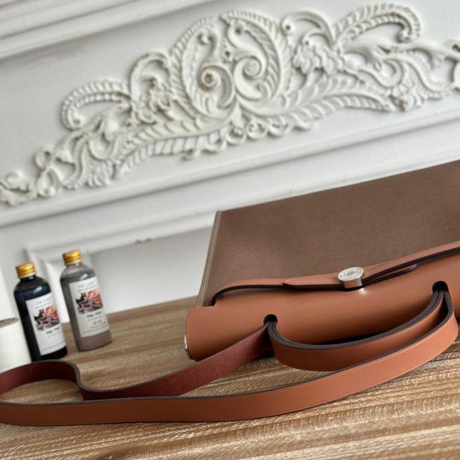ZIP CABINE 31 BAG IN CHOCOLATE BROWN CANVAS AND BRONZE BROWN CALFSKIN