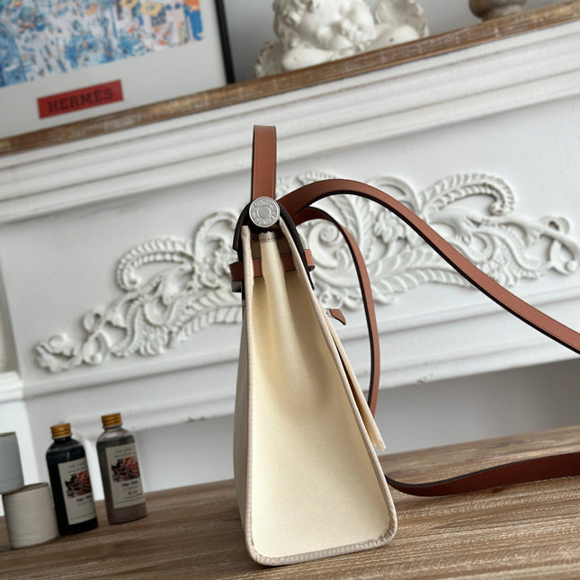 ZIP CABINE 31 BAG IN WHITE CREAM CANVAS AND BRONZE BROWN CALFSKIN