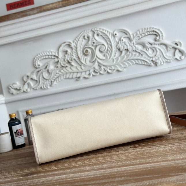 ZIP CABINE 31 BAG IN WHITE CREAM CANVAS AND BRONZE BROWN CALFSKIN
