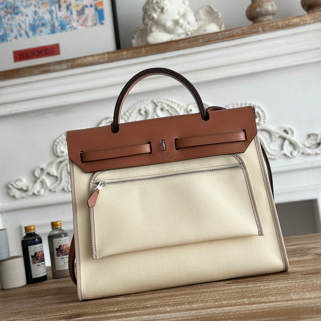 ZIP CABINE 31 BAG IN WHITE CREAM CANVAS AND BRONZE BROWN CALFSKIN