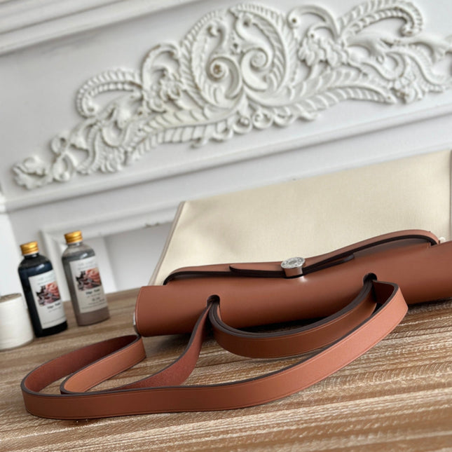 ZIP CABINE 31 BAG IN WHITE CREAM CANVAS AND BRONZE BROWN CALFSKIN
