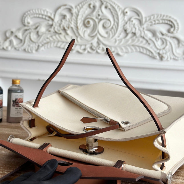 ZIP CABINE 31 BAG IN WHITE CREAM CANVAS AND BRONZE BROWN CALFSKIN
