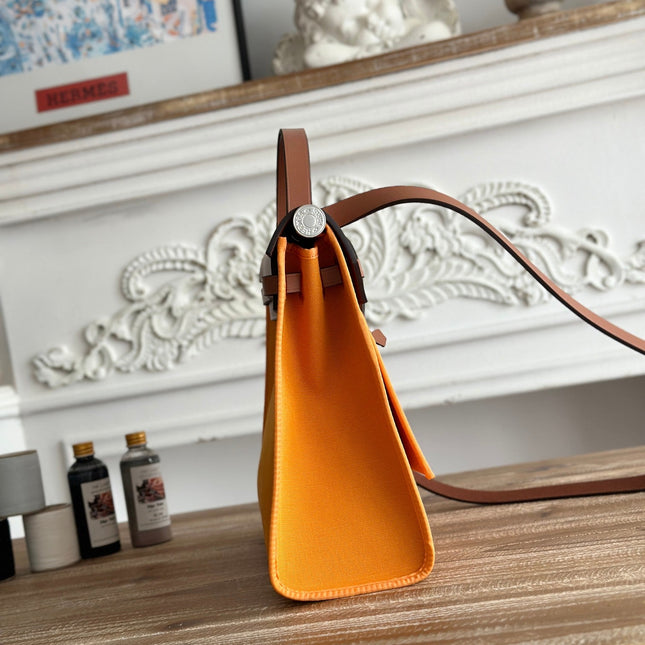 ZIP CABINE 31 BAG IN APRICOT ORANGE CANVAS AND BRONZE BROWN CALFSKIN