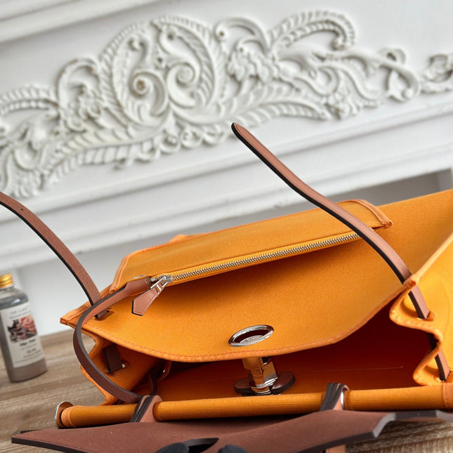 ZIP CABINE 31 BAG IN APRICOT ORANGE CANVAS AND BRONZE BROWN CALFSKIN