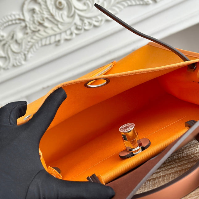 ZIP CABINE 31 BAG IN APRICOT ORANGE CANVAS AND BRONZE BROWN CALFSKIN