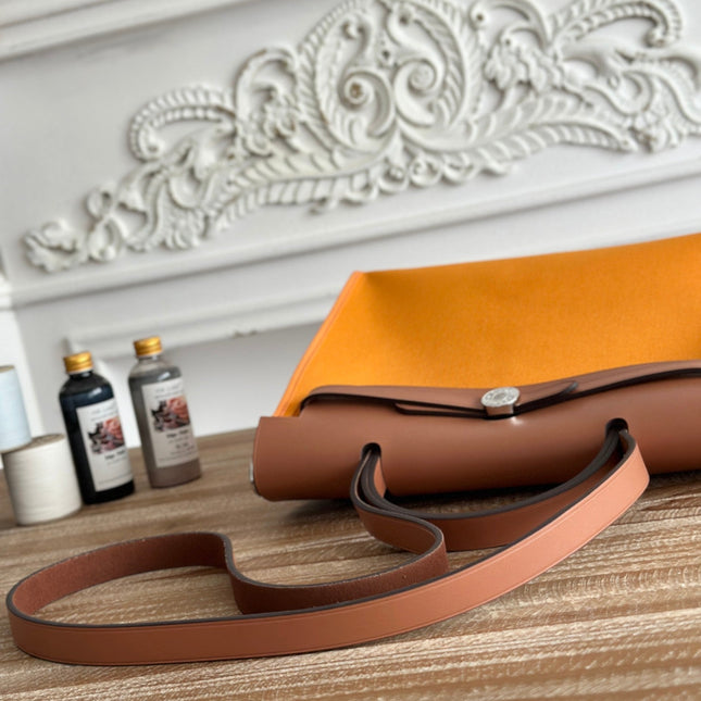 ZIP CABINE 31 BAG IN APRICOT ORANGE CANVAS AND BRONZE BROWN CALFSKIN