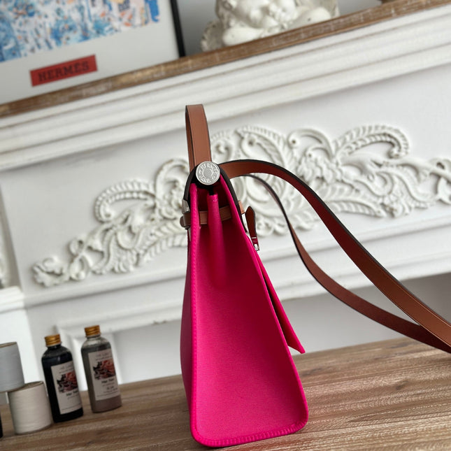 ZIP CABINE 31 BAG IN FUCHSIA PINK CANVAS AND BRONZE BROWN CALFSKIN