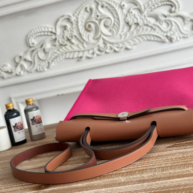 ZIP CABINE 31 BAG IN FUCHSIA PINK CANVAS AND BRONZE BROWN CALFSKIN