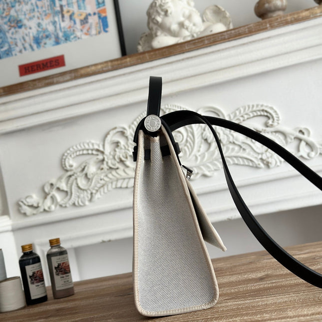ZIP CABINE 31 BAG IN PALE GRAY CANVAS AND BLACK CALFSKIN