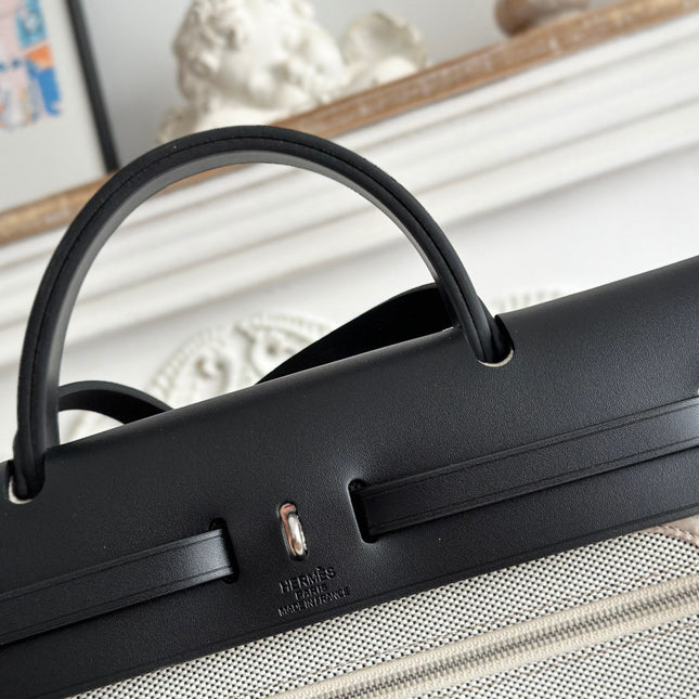 ZIP CABINE 31 BAG IN PALE GRAY CANVAS AND BLACK CALFSKIN