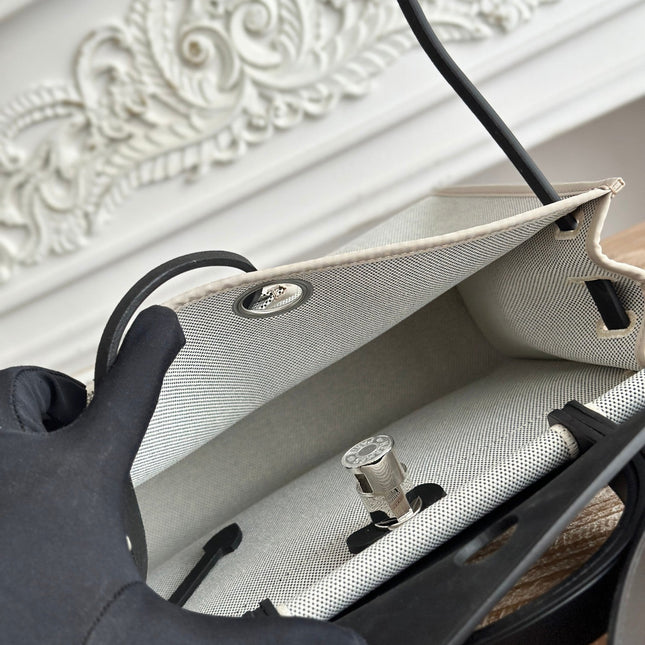 ZIP CABINE 31 BAG IN PALE GRAY CANVAS AND BLACK CALFSKIN