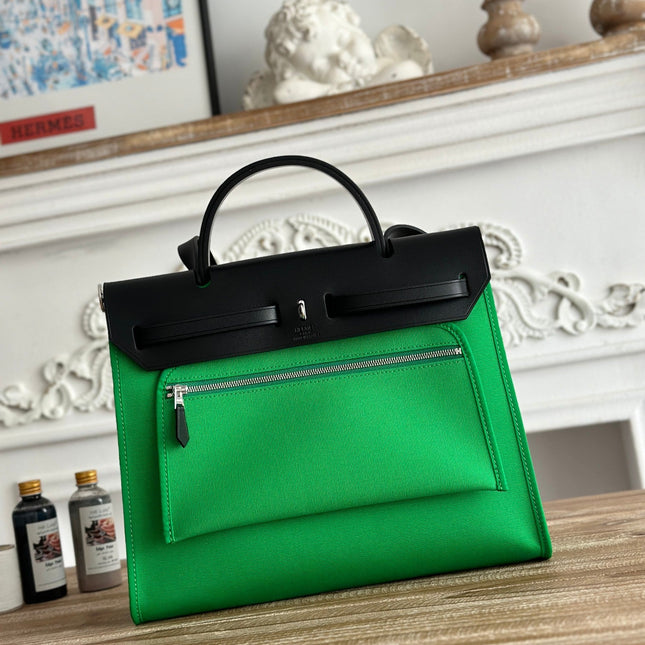 ZIP CABINE 31 BAG IN EMERALD GREEN CANVAS AND BLACK CALFSKIN