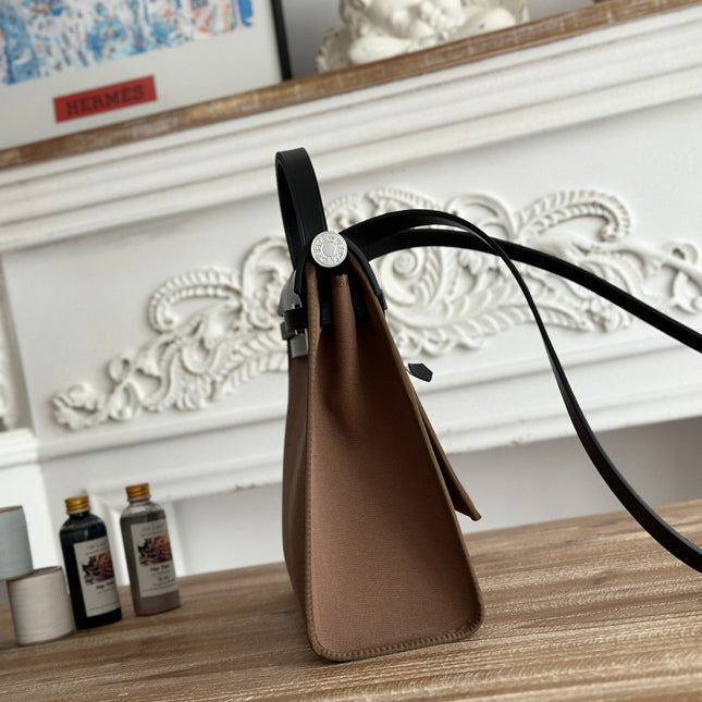 ZIP CABINE 31 BAG IN CHOCOLATE BROWN CANVAS AND BLACK CALFSKIN