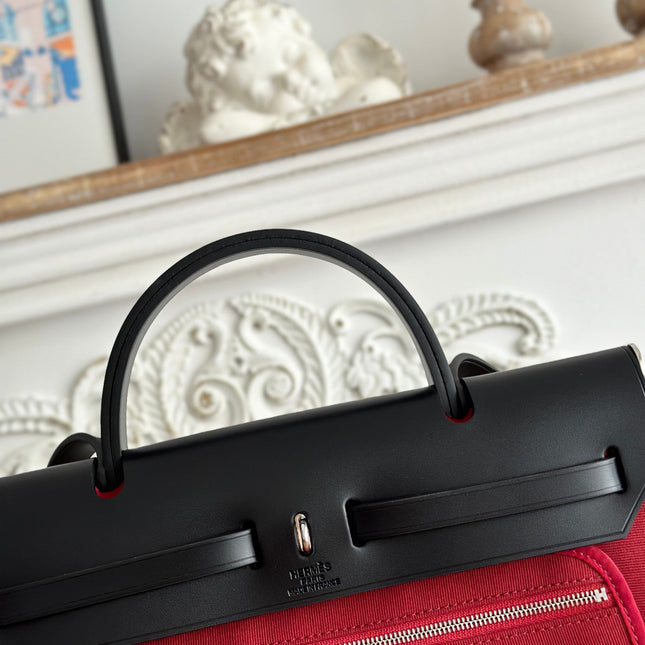ZIP CABINE 31 BAG IN RUBY RED CANVAS AND BLACK CALFSKIN