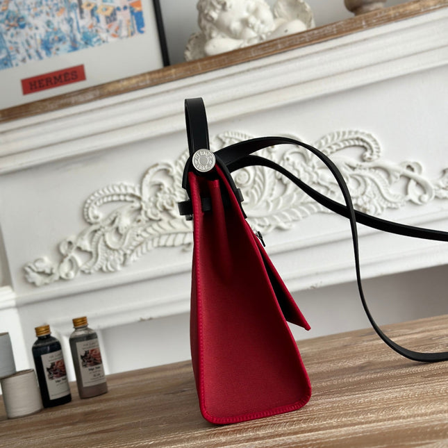 ZIP CABINE 31 BAG IN RUBY RED CANVAS AND BLACK CALFSKIN