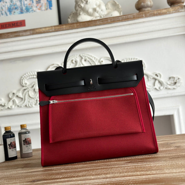 ZIP CABINE 31 BAG IN RUBY RED CANVAS AND BLACK CALFSKIN
