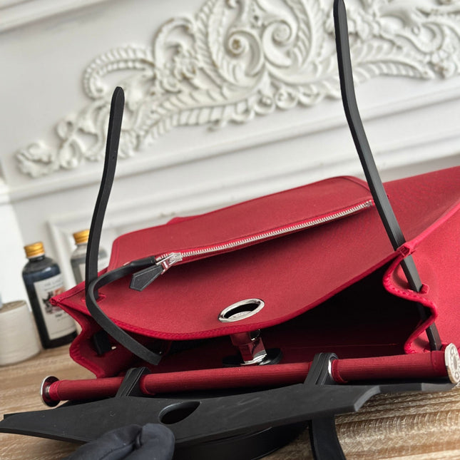 ZIP CABINE 31 BAG IN RUBY RED CANVAS AND BLACK CALFSKIN