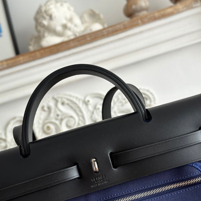 ZIP CABINE 31 BAG IN NAVY BLUE CANVAS AND BLACK CALFSKIN