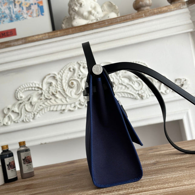 ZIP CABINE 31 BAG IN NAVY BLUE CANVAS AND BLACK CALFSKIN