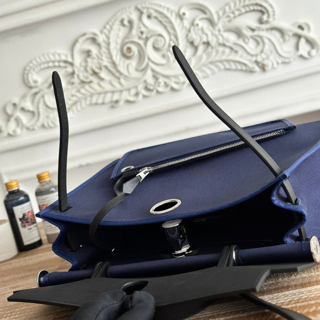 ZIP CABINE 31 BAG IN NAVY BLUE CANVAS AND BLACK CALFSKIN