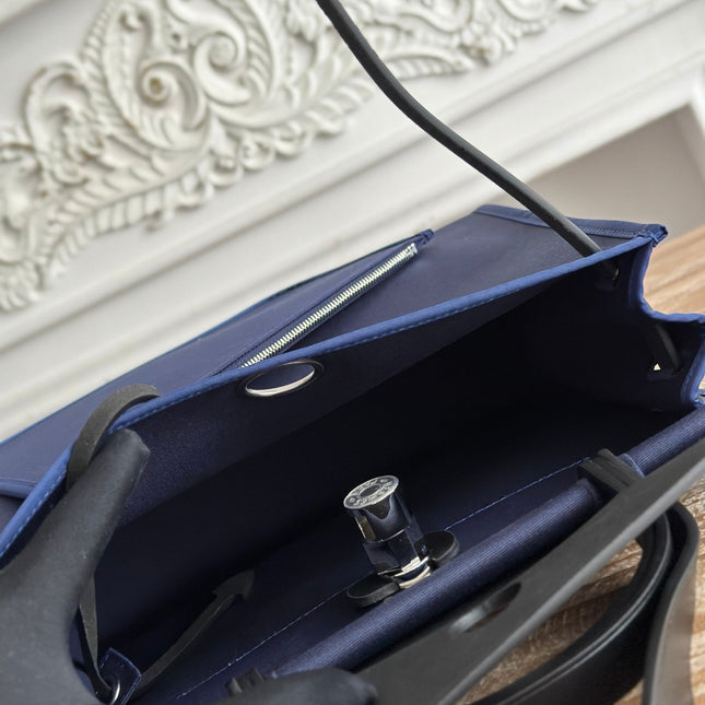 ZIP CABINE 31 BAG IN NAVY BLUE CANVAS AND BLACK CALFSKIN