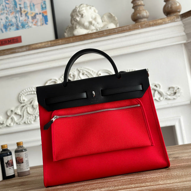 ZIP CABINE 31 BAG IN CLASSIC RED CANVAS AND BLACK CALFSKIN