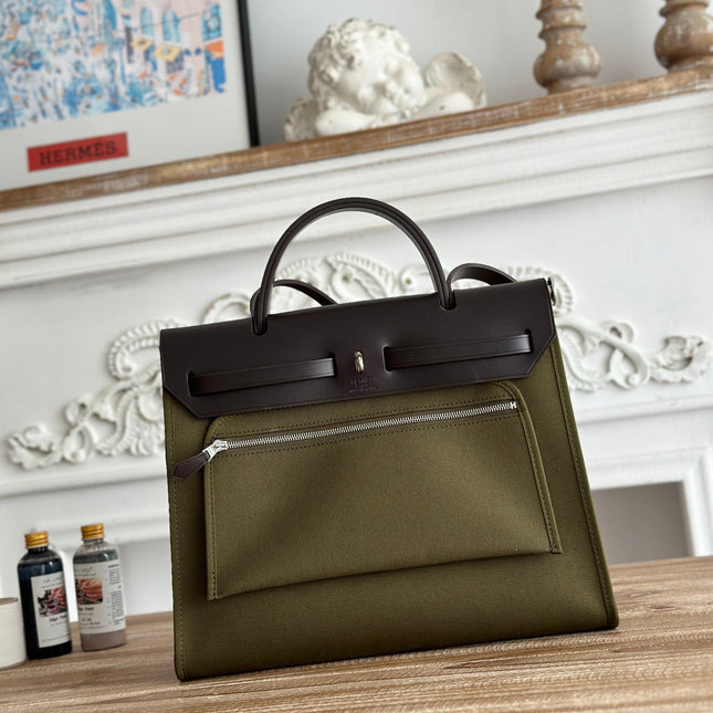 ZIP CABINE 31 BAG IN OLIVE GREEN CANVAS AND BLACK CALFSKIN
