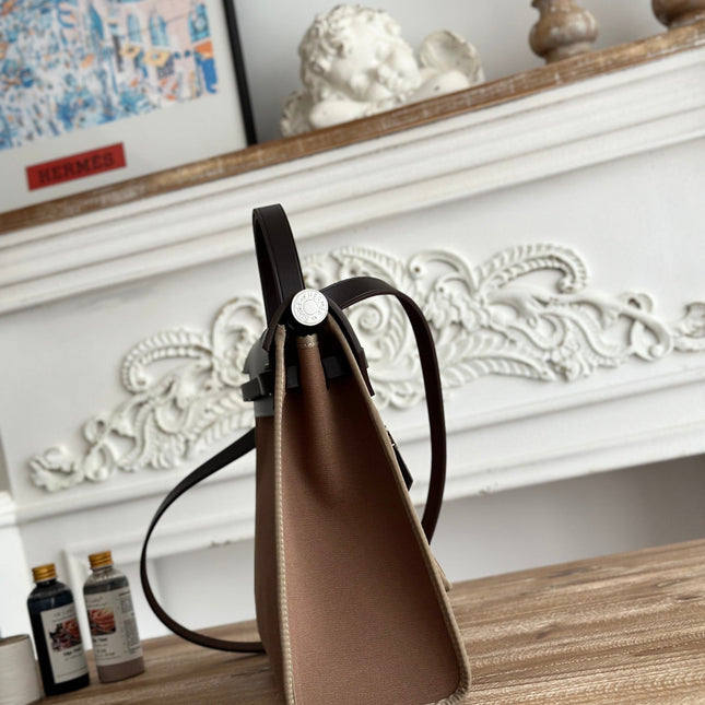 ZIP CABINE 31 BAG IN CHOCOLATE BROWN CANVAS AND BLACK CALFSKIN