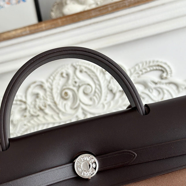 ZIP CABINE 31 BAG IN CHOCOLATE BROWN CANVAS AND BLACK CALFSKIN