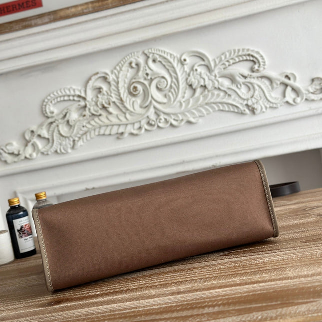 ZIP CABINE 31 BAG IN CHOCOLATE BROWN CANVAS AND BLACK CALFSKIN