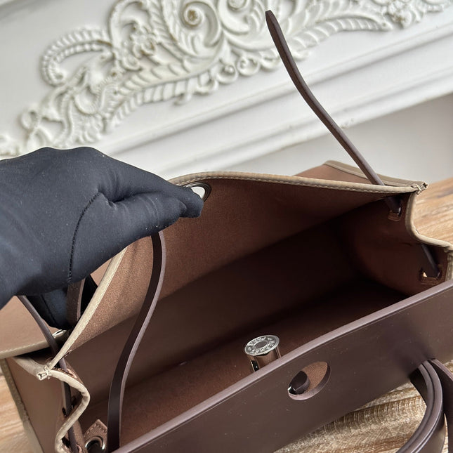 ZIP CABINE 31 BAG IN CHOCOLATE BROWN CANVAS AND BLACK CALFSKIN