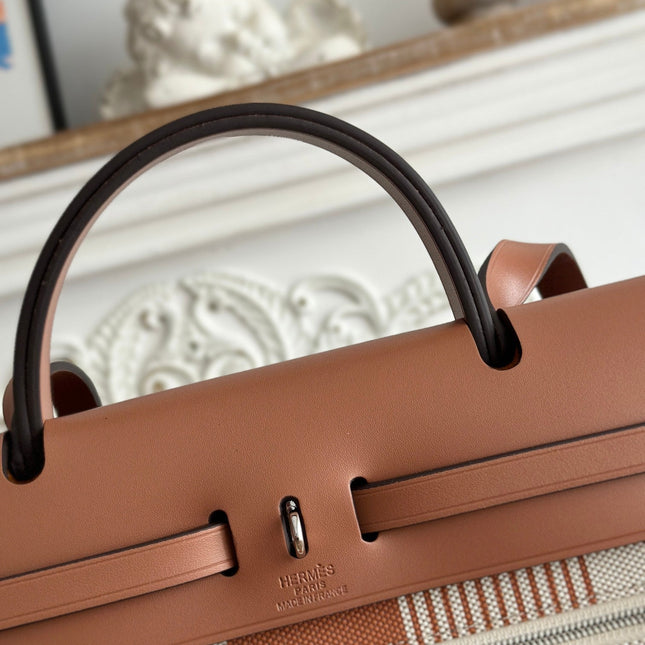 ZIP CABINE 31 BAG IN BRONZE BROWN MIX WHITE CANVAS AND CALFSKIN